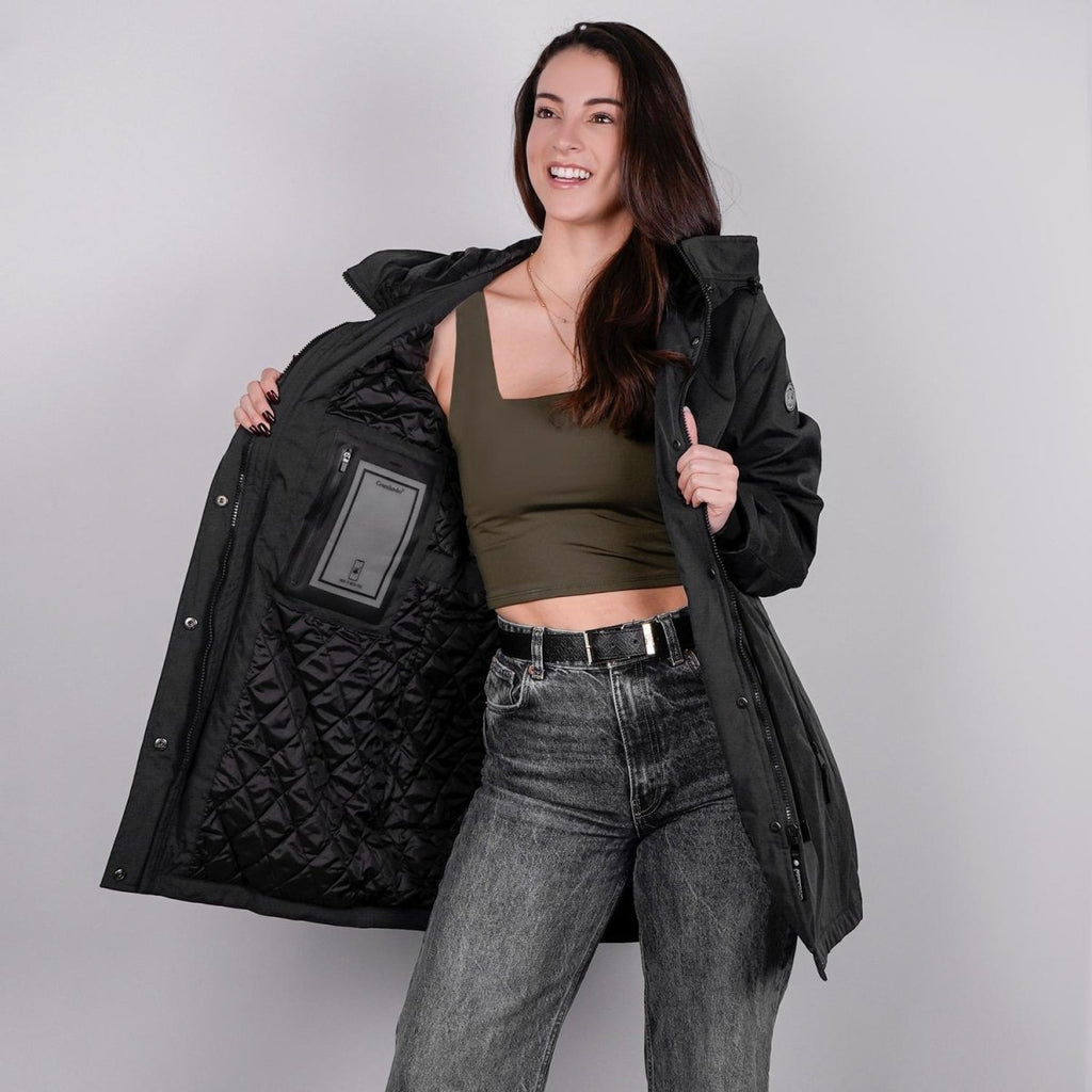 Gabardina rompevientos larga con capucha — Black