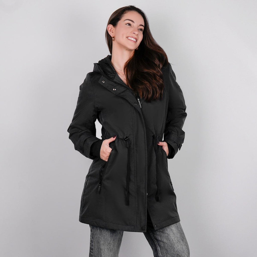 Gabardina rompevientos larga con capucha — Black