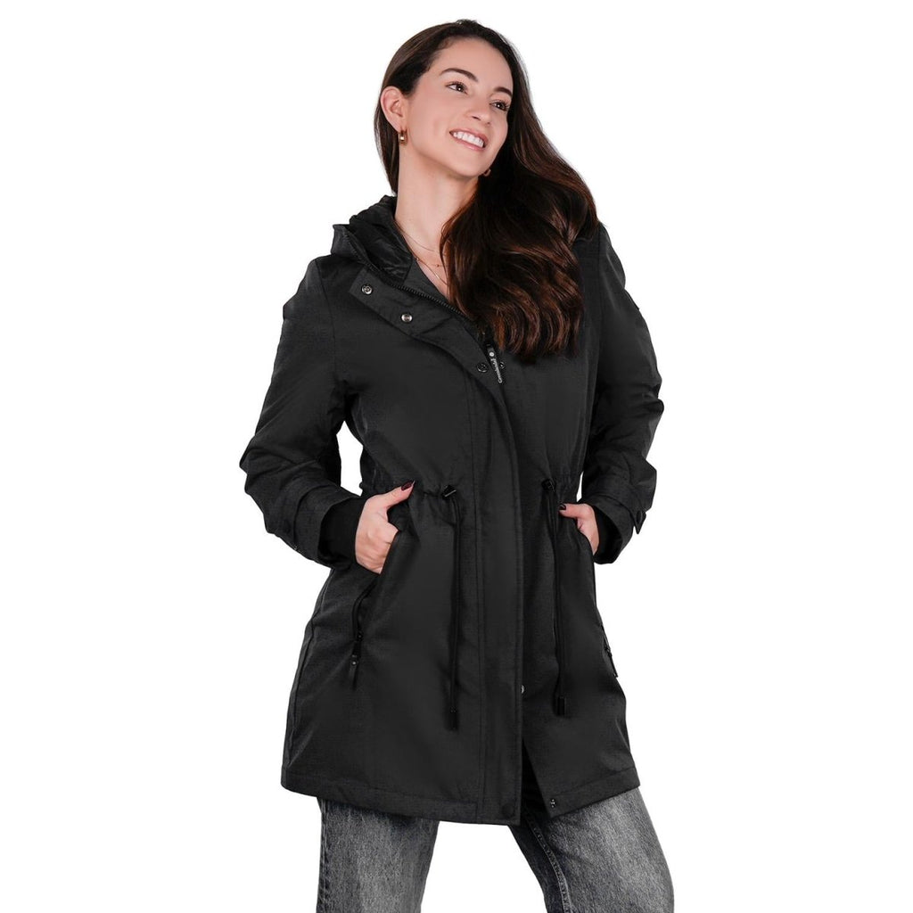 Gabardina rompevientos larga con capucha — Black