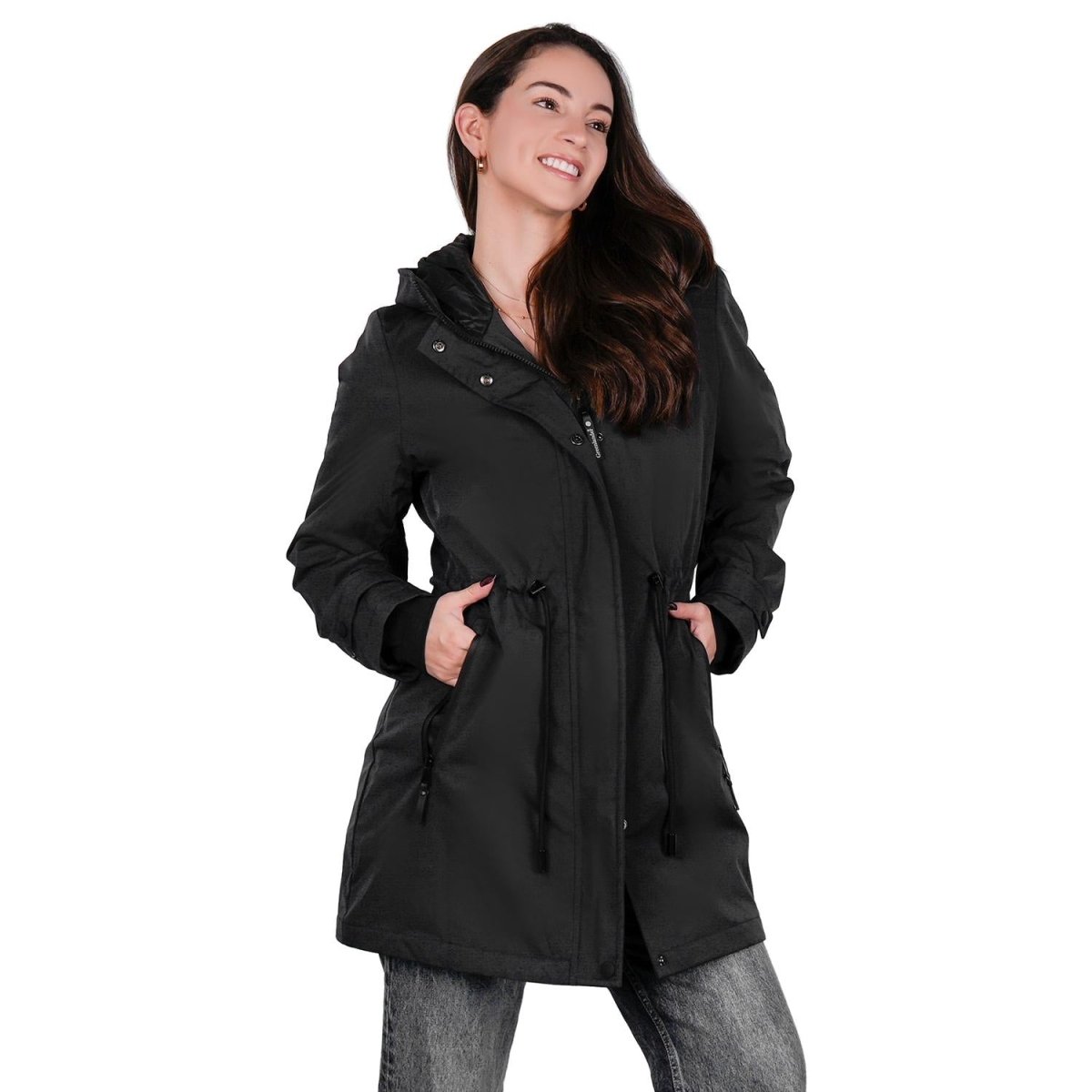 Gabardina rompevientos larga con capucha — Black