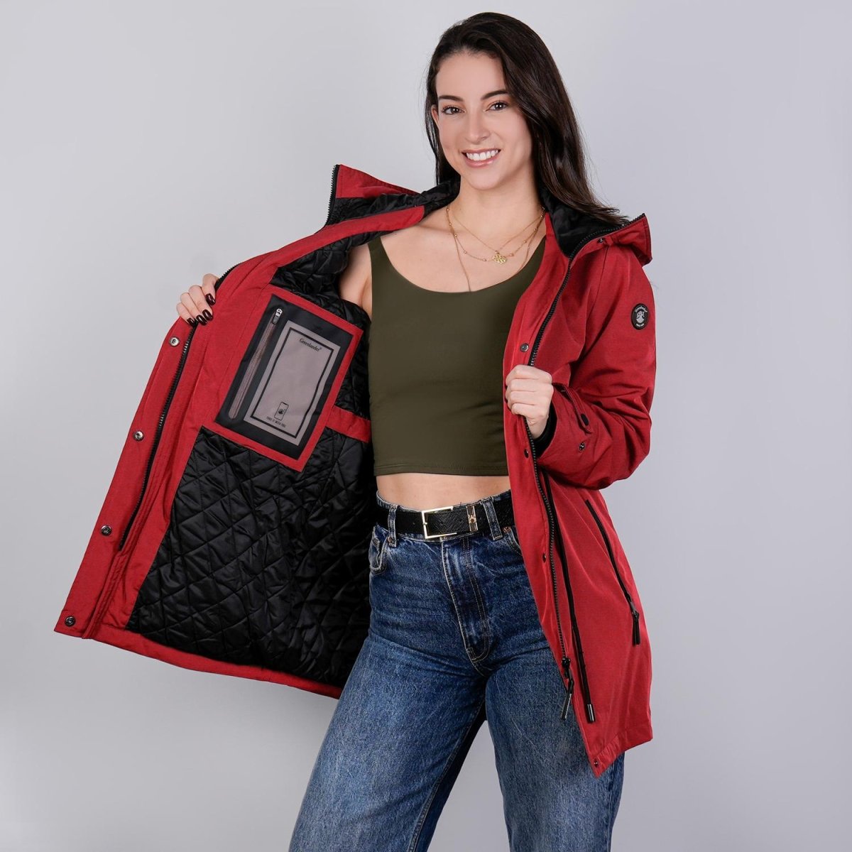 Gabardina rompevientos larga con capucha — Red