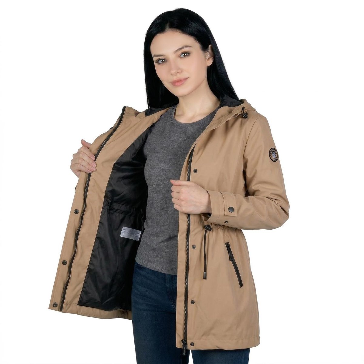 Gabardina rompevientos con capucha — Beige