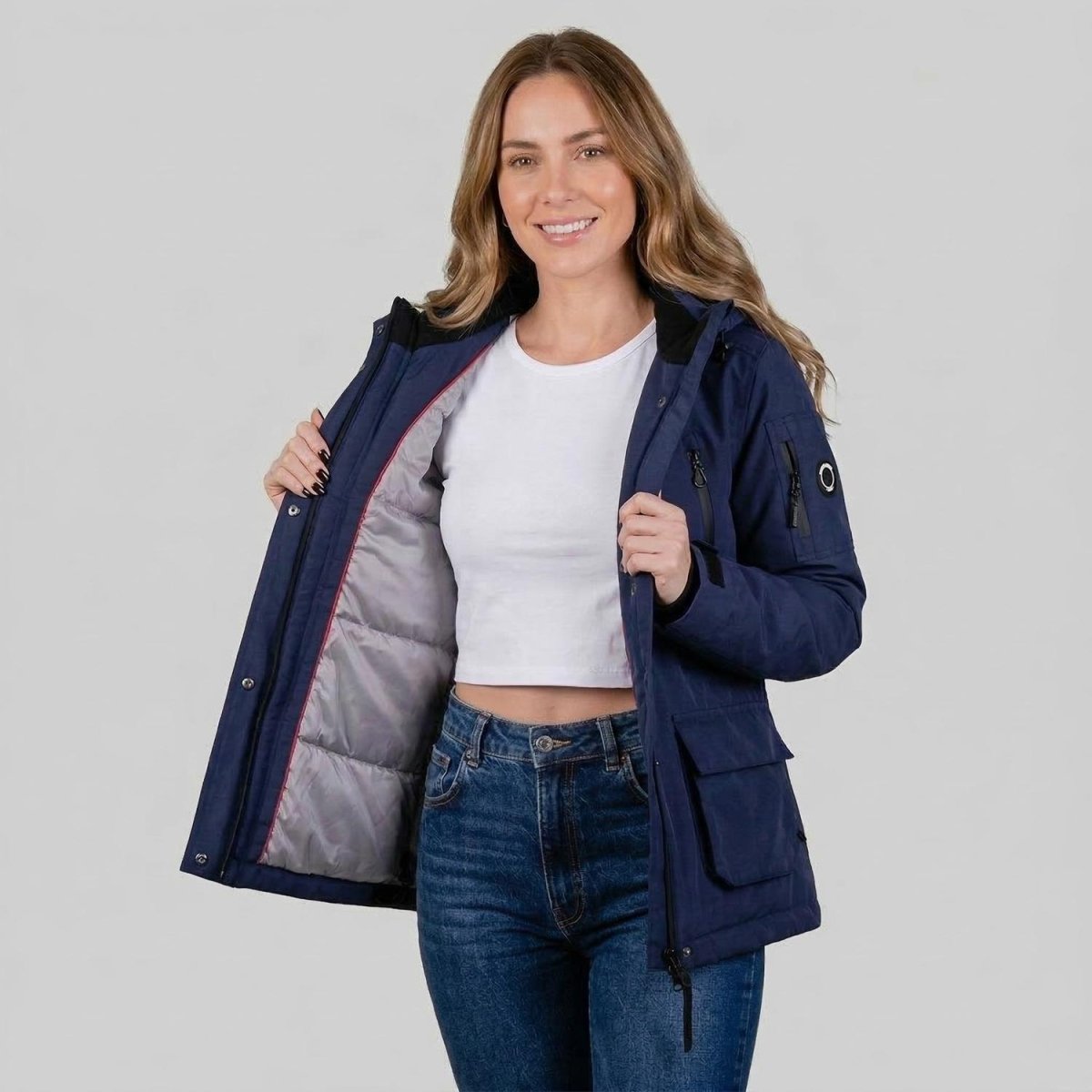 Chamarra con gorro ajustable y múltiples bolsas — Navy