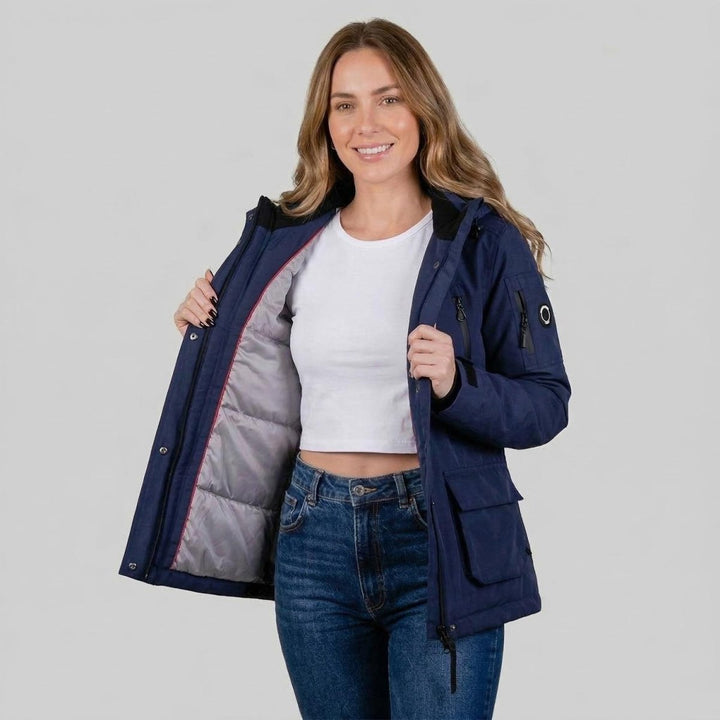 Chamarra con gorro ajustable y múltiples bolsas — Navy