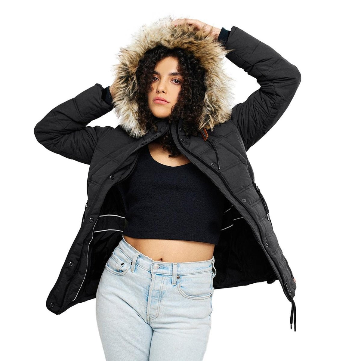 Chamarra capitonada con gorro desmontable — Black