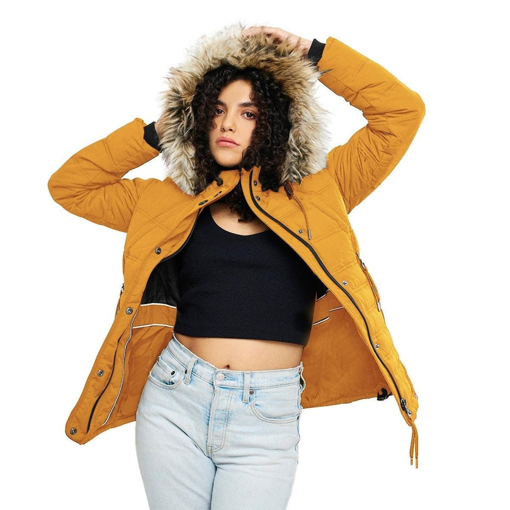 Chamarra capitonada con gorro desmontable — Mustard