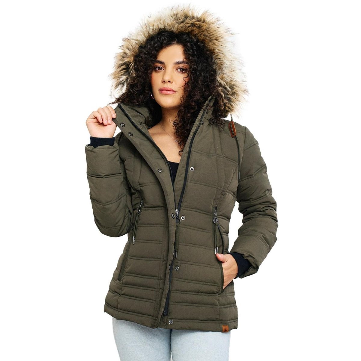 Chamarra capitonada con gorro desmontable — Olive