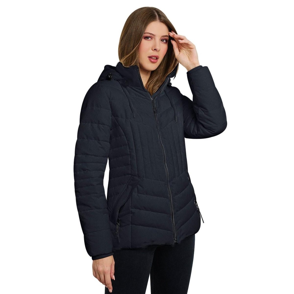 Chamarra capitonada con gorro desmontable y forro de peluche — Navy