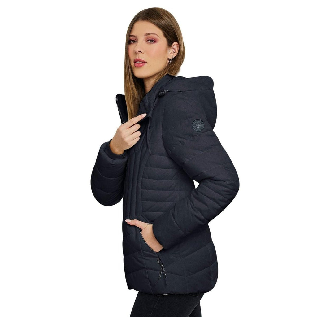 Chamarra capitonada con gorro desmontable y forro de peluche — Navy