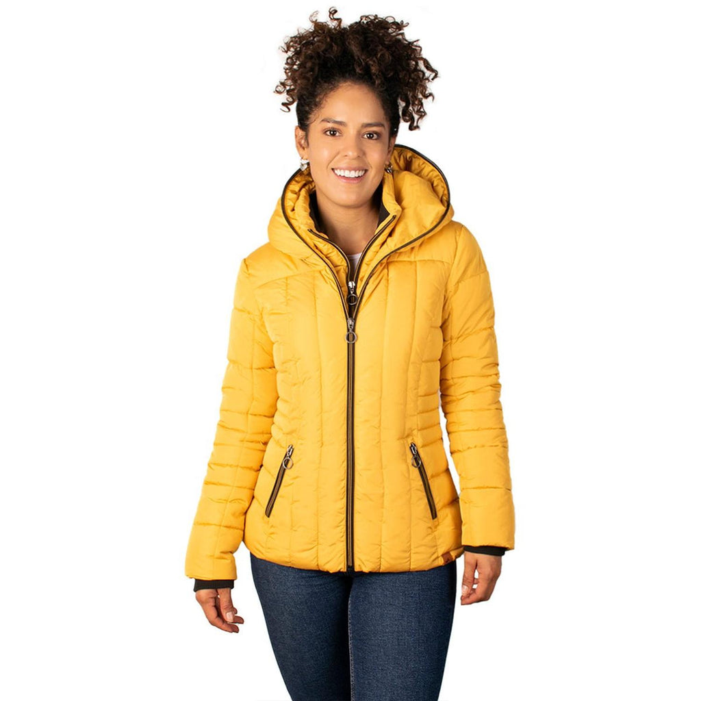 Chamarra capitonada con gorro fijo tipo capucha — Mustard