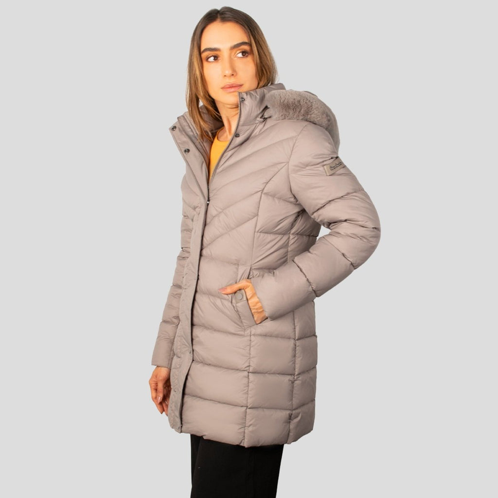 Chamarra larga capitonada con bolsas al costado — Light Taupe