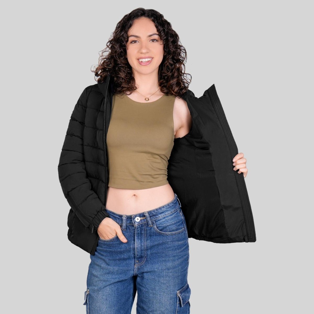 Chamarra capitonada stretch — Black