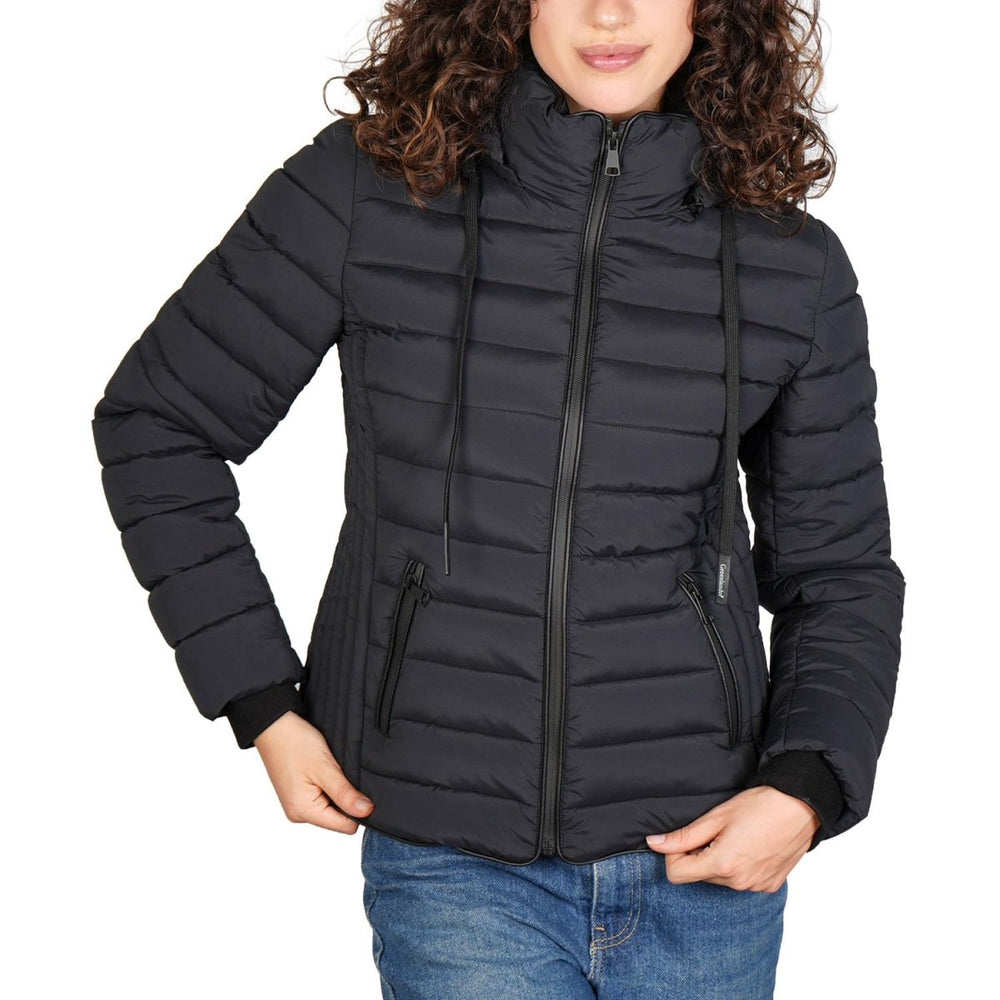 Chamarra capitonada de cuello alto con gorro desmontable — Black