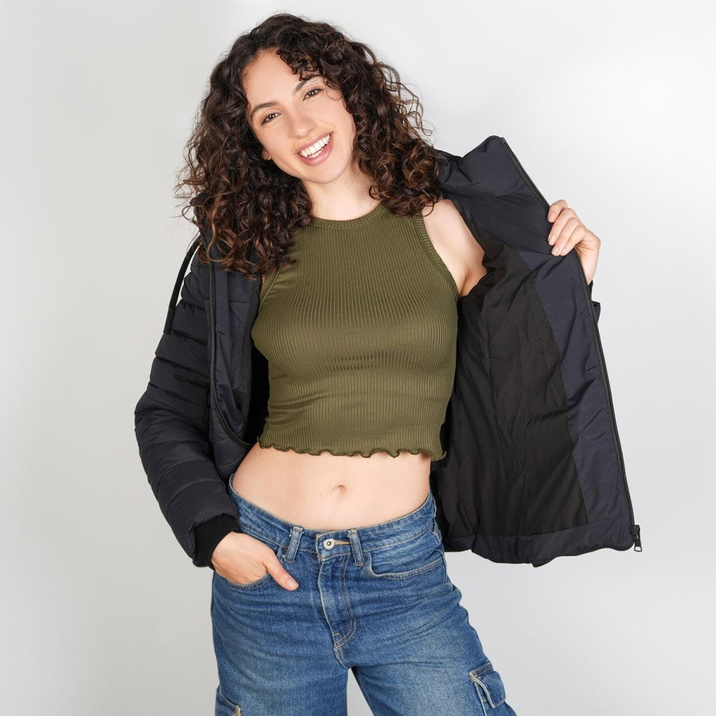 Chamarra capitonada de cuello alto con gorro desmontable — Black