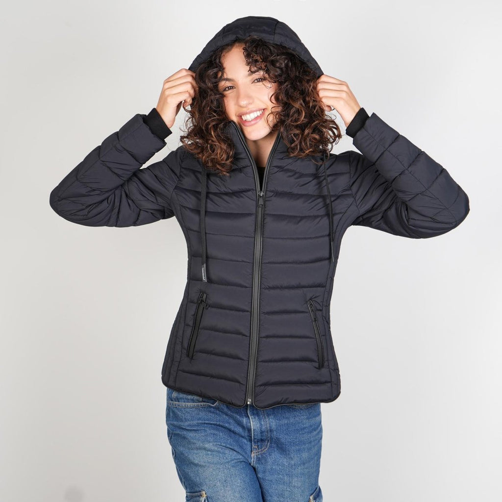 Chamarra capitonada de cuello alto con gorro desmontable — Black