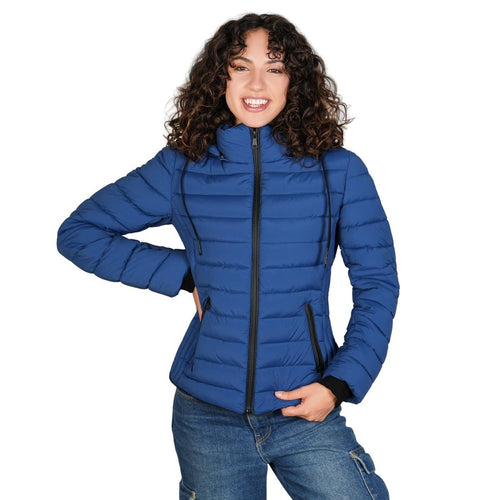 Chamarra capitonada de cuello alto con gorro desmontable — Deep Blue