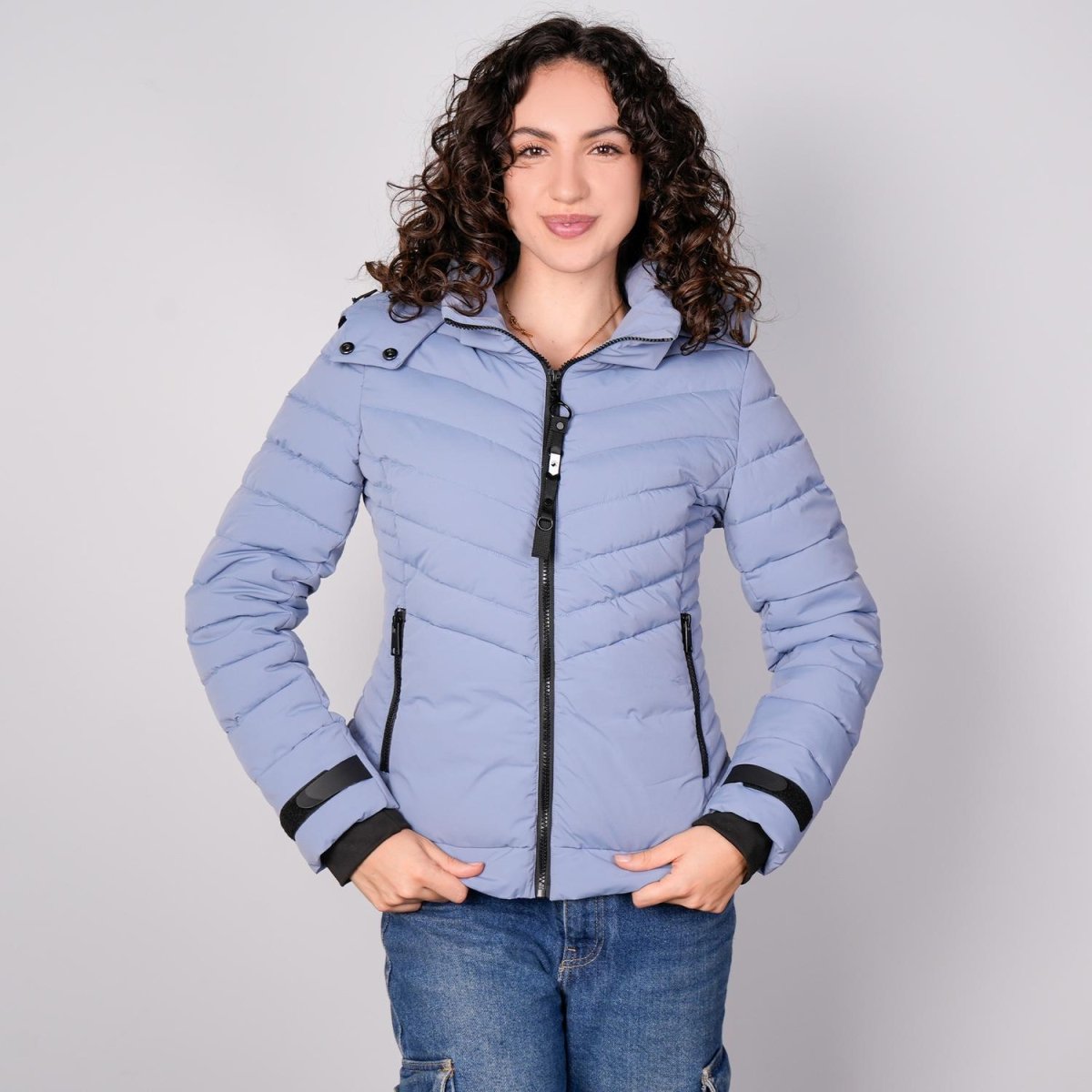 Chamarra capitonada con capucha desmontable — Blue
