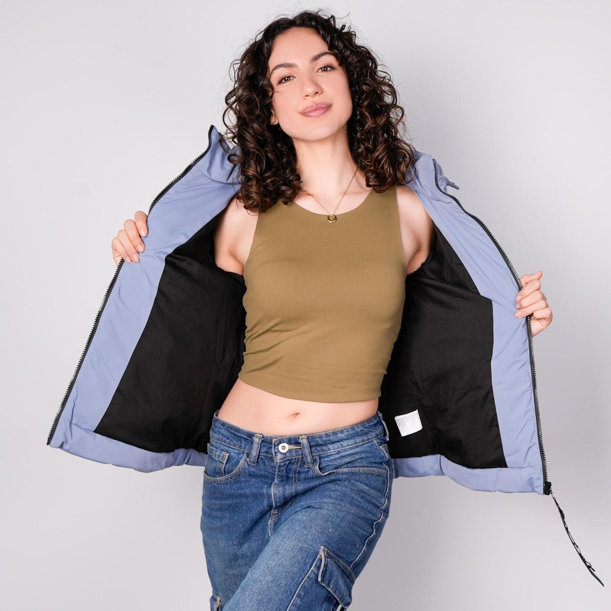 Chamarra capitonada con capucha desmontable — Blue