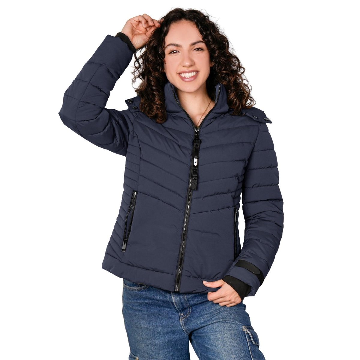 Chamarra capitonada con capucha desmontable — Navy
