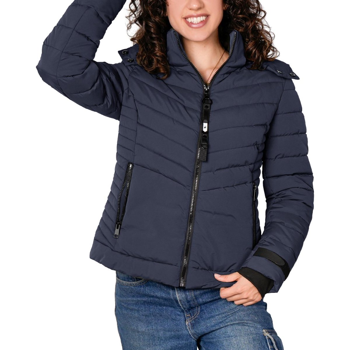 Chamarra capitonada con capucha desmontable — Navy