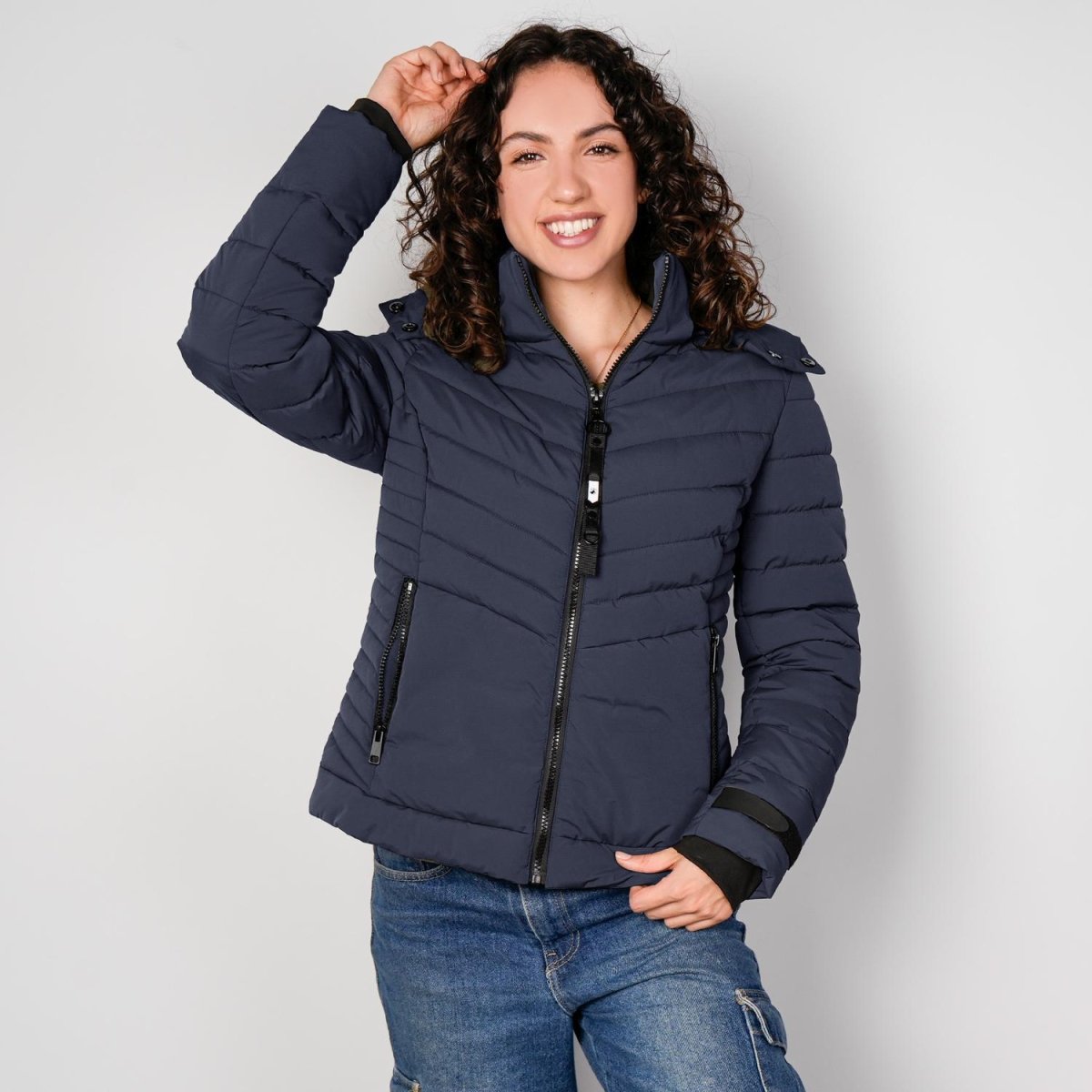 Chamarra capitonada con capucha desmontable — Navy