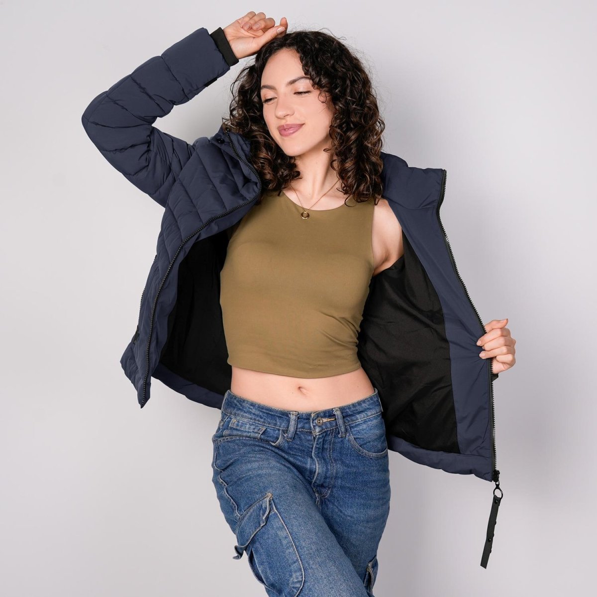 Chamarra capitonada con capucha desmontable — Navy