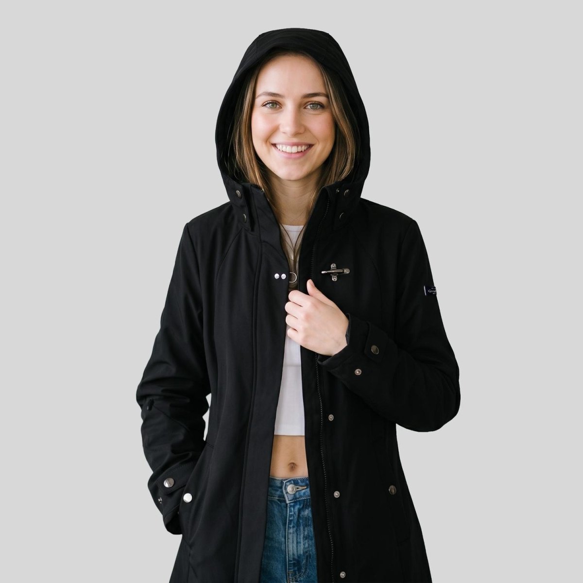 Chamarra larga con gorro desmontable — Black
