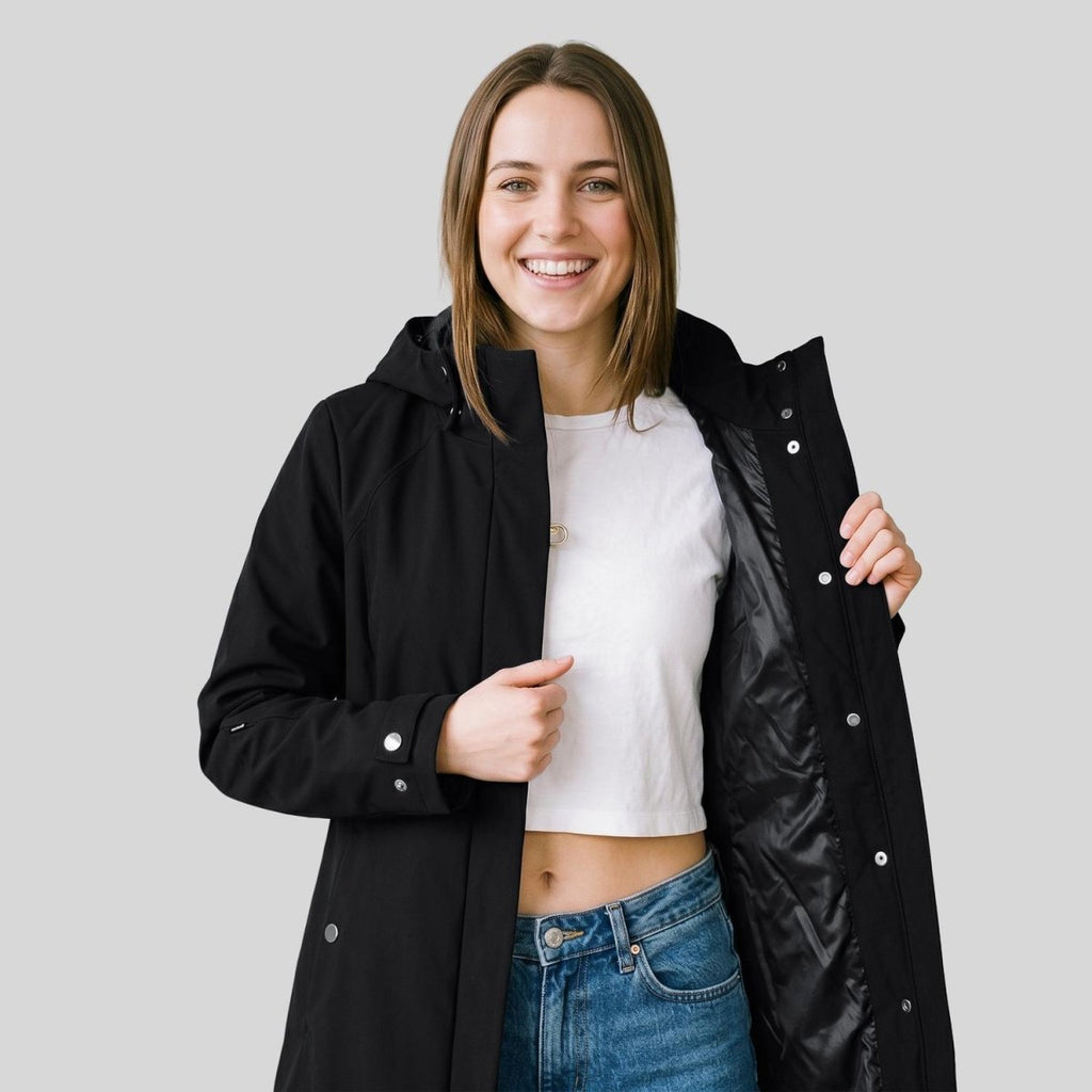 Chamarra larga con gorro desmontable — Black
