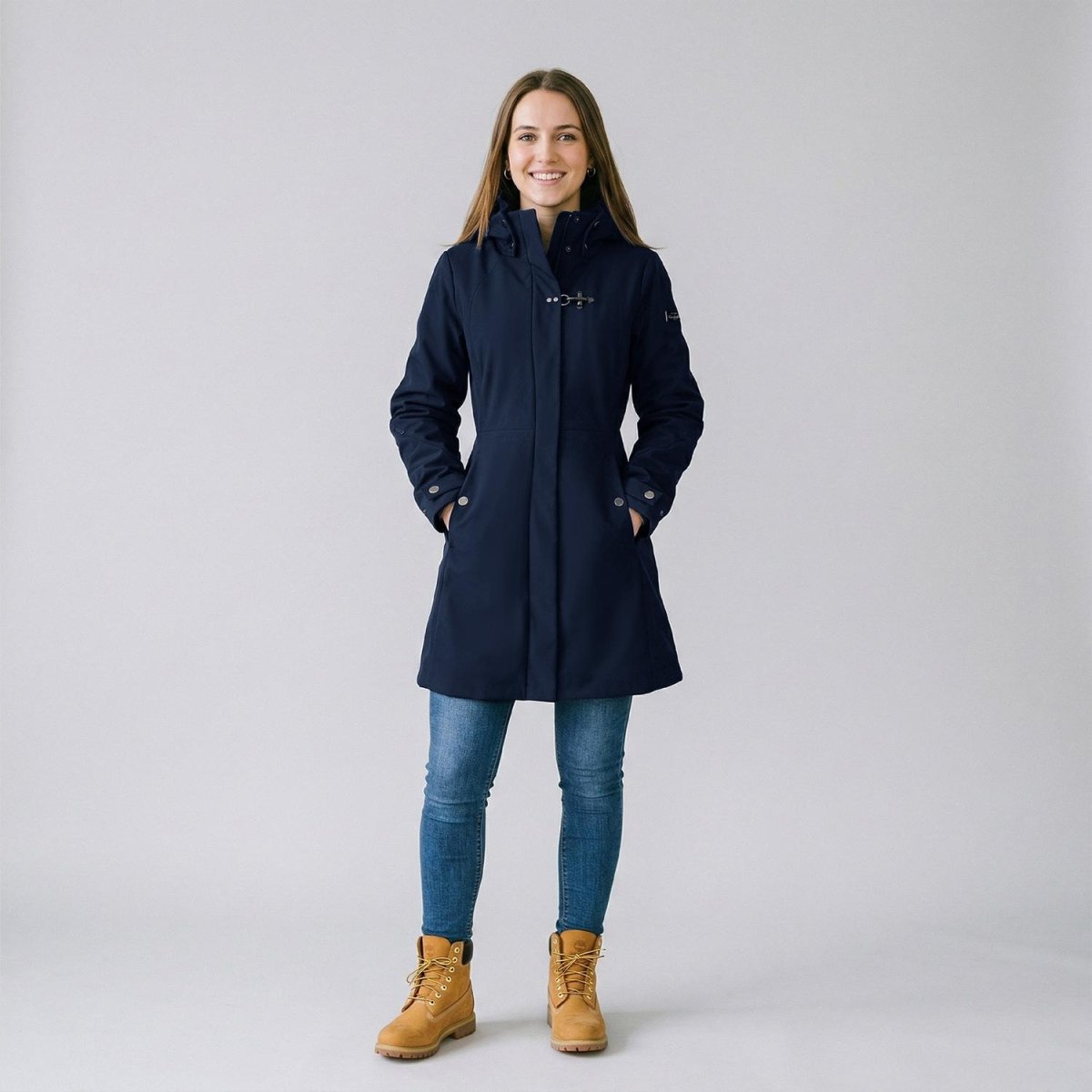 Chamarra larga con gorro desmontable — Navy