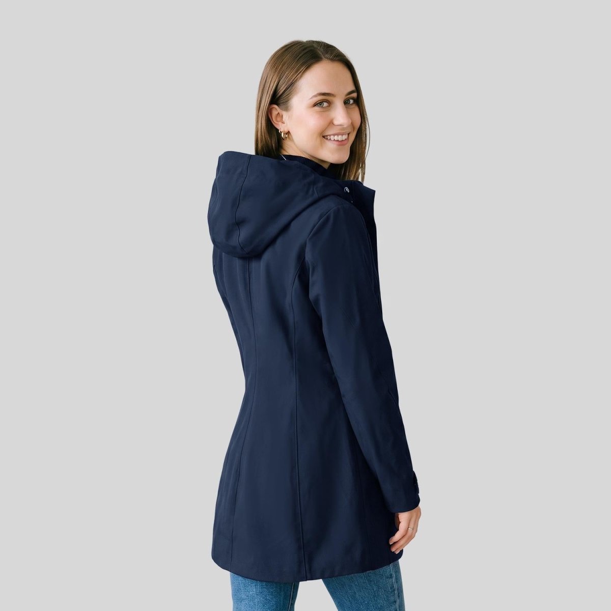 Chamarra larga con gorro desmontable — Navy
