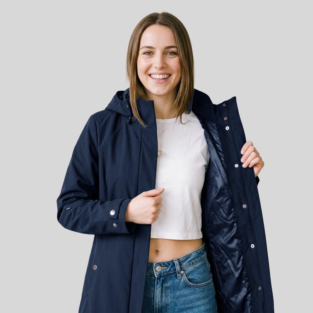 Chamarra larga con gorro desmontable — Navy