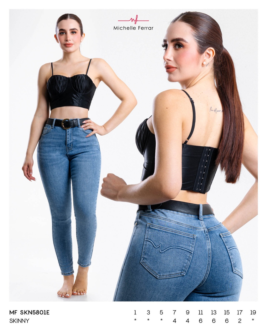 Jeans Michelle Ferrar skinny en azul medio con cinturón — Mezclilla media
