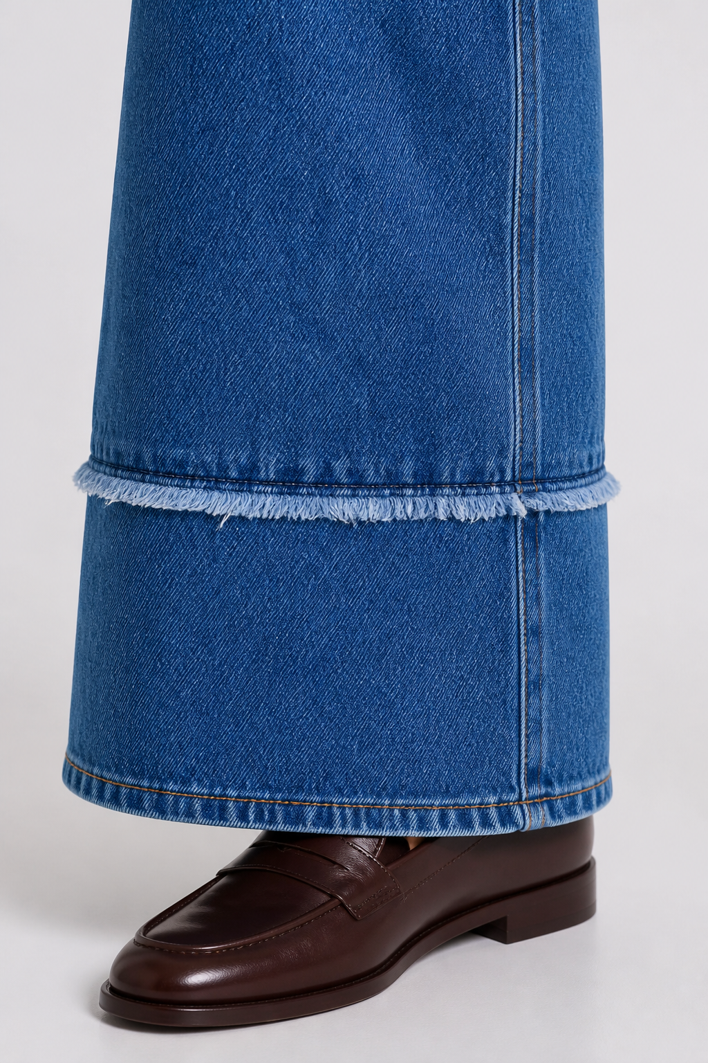 Jeans Juliette wide leg baggy con bastilla doble — Mezclilla media