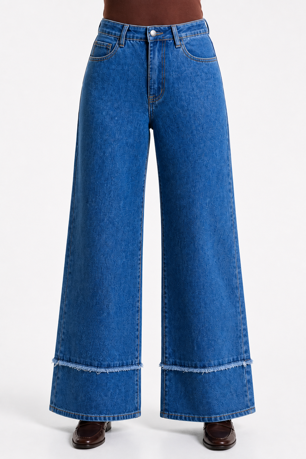 Jeans Juliette wide leg baggy con bastilla doble — Mezclilla media